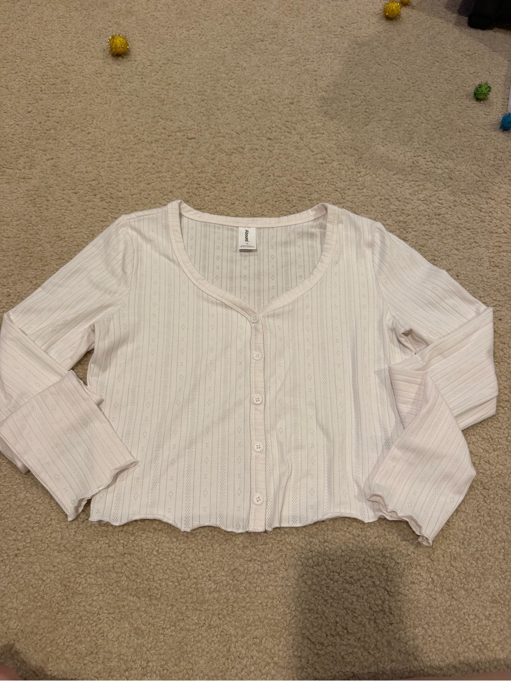 Abound White Button-Front Ribbed Long-Sleeve Top